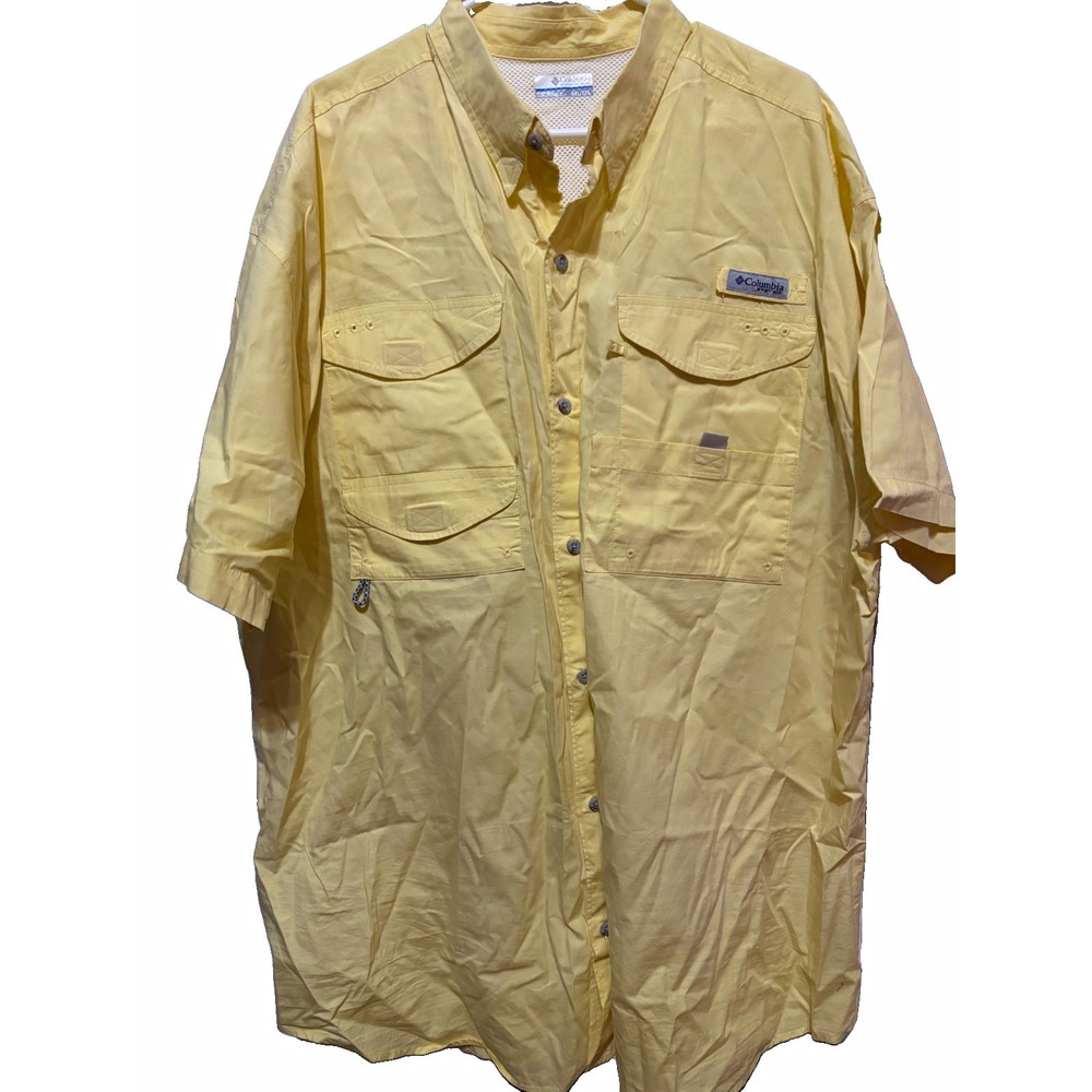 Columbia PFG Men's XXL Yellow Short Sleeve Button-Up Fishing Shirt Nylon Vent